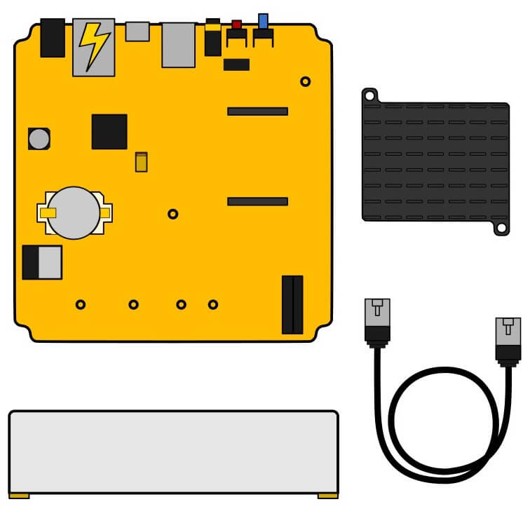 Yellow Kit with Power-over-Ethernet Some assembly required! This kit supports Power-over-Ethernet (PoE) but is otherwise almost the same as the flagship version. Custom enclosure, custom heat sink, and Ethernet cable included. Without the Raspberry Pi Compute Module 4.