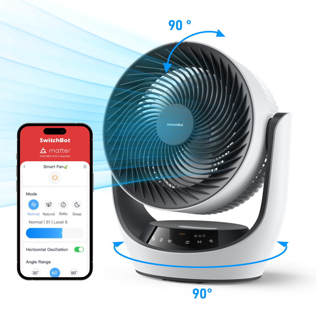 Effortlessly control airflow using the SwitchBot app or voice commands with Alexa and Google Assistant. Enjoy features like natural breeze simulation and automatic mode for a customized experience. Upgrade your indoor air quality with the SwitchBot Circulator Fan.